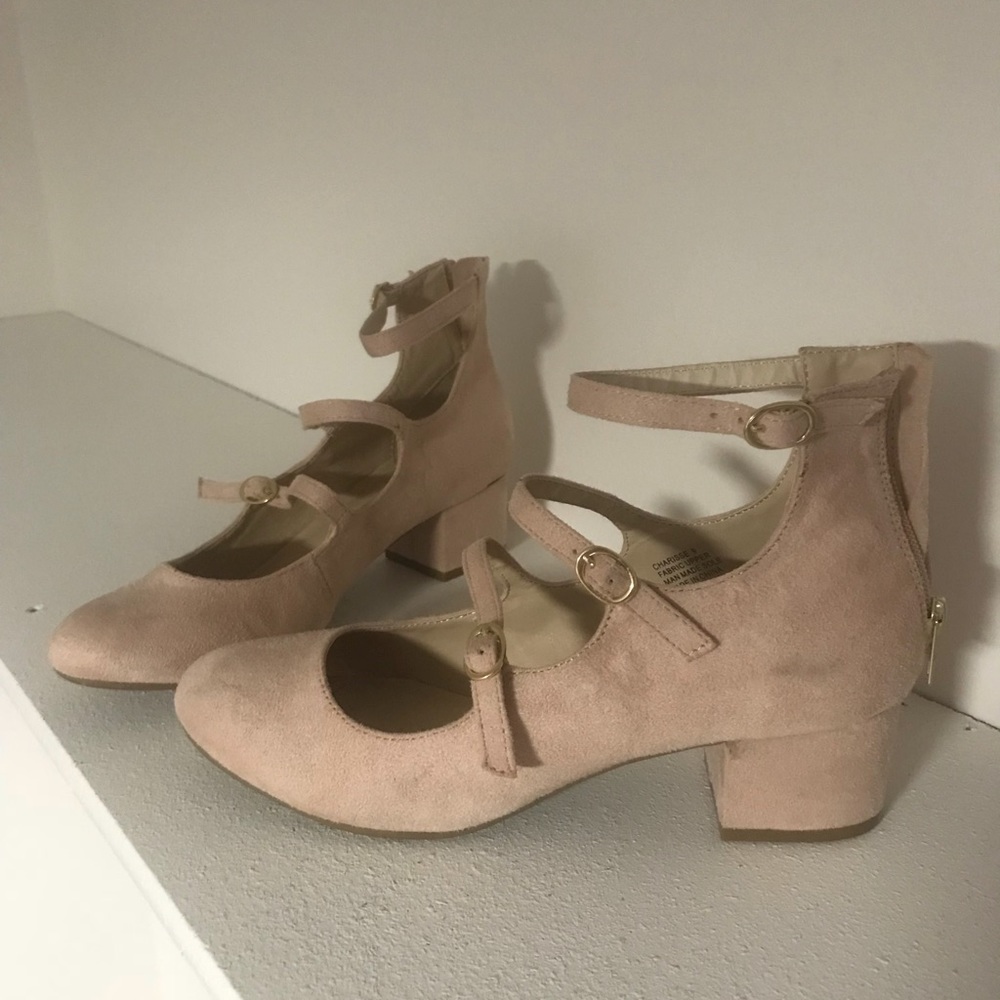 Pale Pink Faux Suede ZigiSoho Buckle Chunky Heels